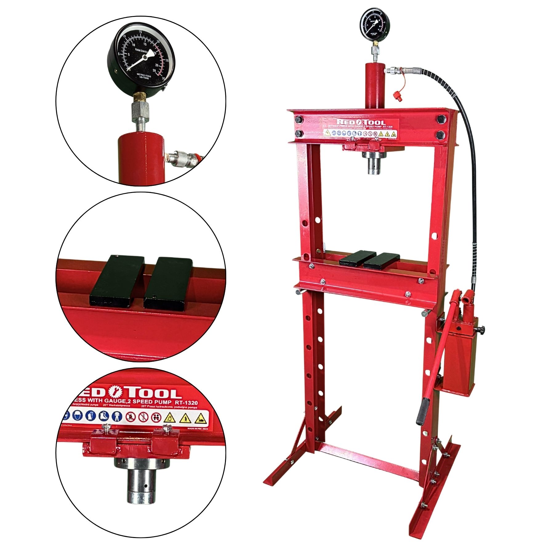 RT-1320 - REDTOOL Hydraulický lis s tlakomerom 20T - 2st.pumpa - 85kg RT-1320RT-1320 - REDTOOL Hydraulický lis s tlakomerom 20T - 2st.pumpa - 85kg RT-1320
